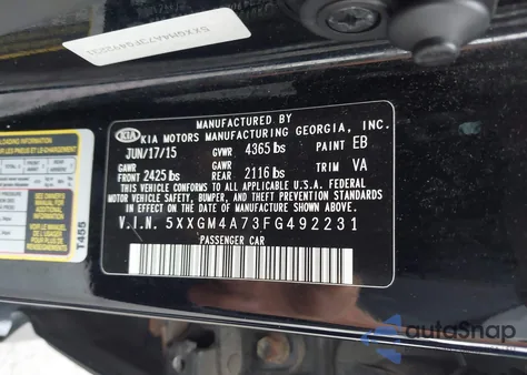 2015 Kia Optima Lx from USA, damaged, VIN 5XXGM4A73FG492231